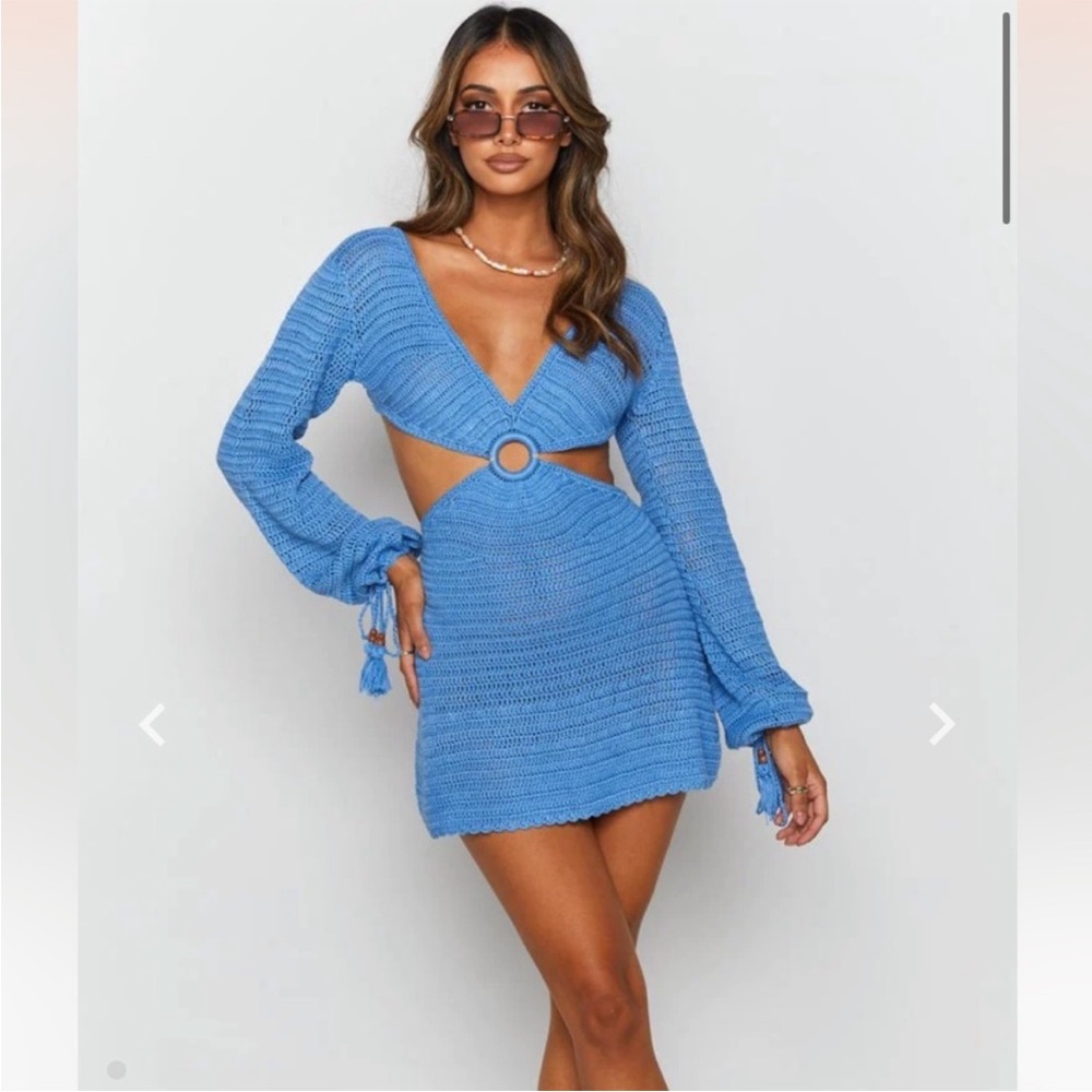 Blue Crochet Mini Dress